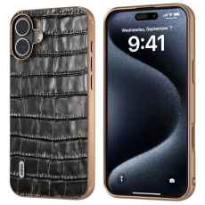 ABEEL - ABEEL iPhone 16 Plus Mobilskal Äkta läder Crocodile - Svart