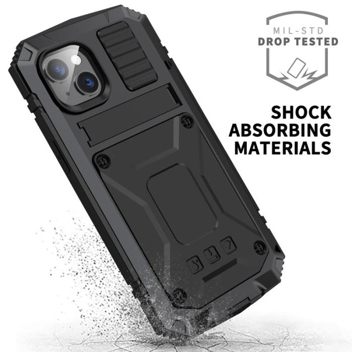 R-JUST - R-JUST Mobilskal till iPhone 14 Shockproof Hybrid Svart med Skärmskydd