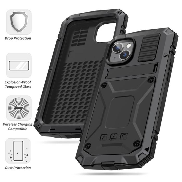 R-JUST - R-JUST Mobilskal till iPhone 14 Shockproof Hybrid Svart med Skärmskydd