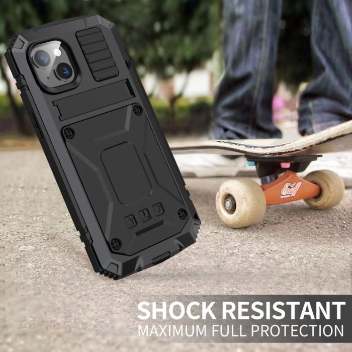 R-JUST - R-JUST Mobilskal till iPhone 14 Shockproof Hybrid Svart med Skärmskydd