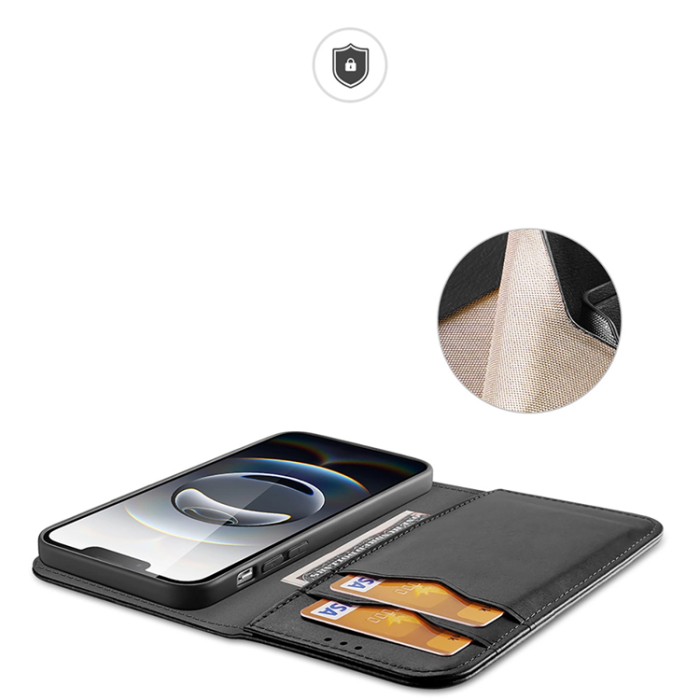 Dux Ducis - Dux Ducis iPhone 16e Plånboksfodral Äkta Läder Hivo - Svart