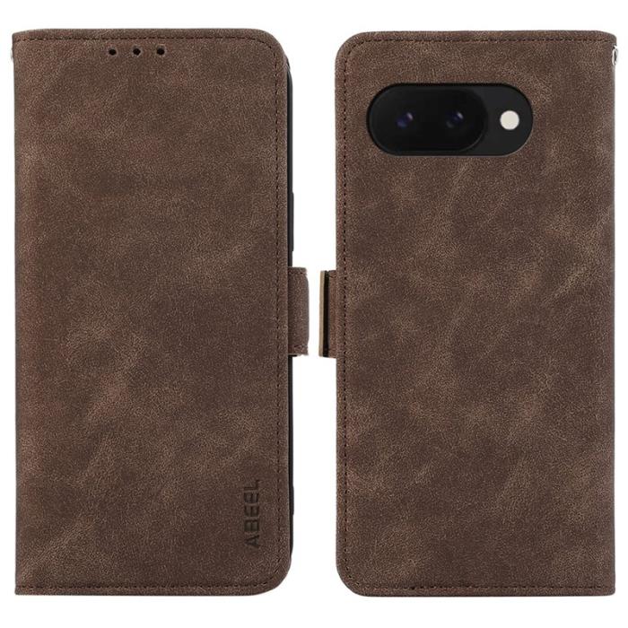 ABEEL - ABEEL Google Pixel 9a Plånboksfodral Konstläder Folio Ställ Brun
