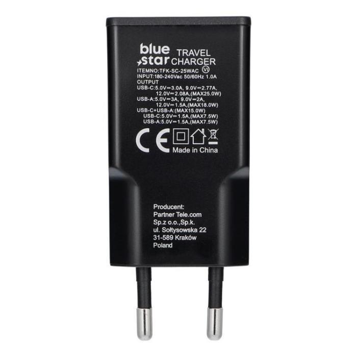 Blue Star - Blue Star Snabbladdare PD 25W USB-C USB-A GaN QC4.0 3A - Svart