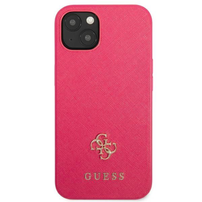Guess - Guess iPhone 13 Mini Skal Saffiano Small Metall Logo - Rosa