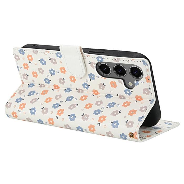 OEM - Samsung Galaxy S26 Plus Plånboksfodral Rhombic Blommönster Konstläder - Vit