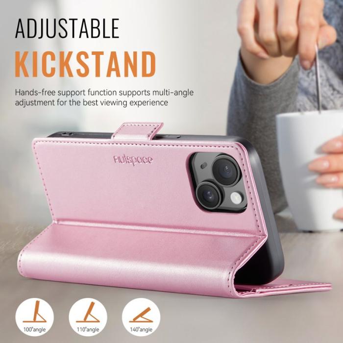 AUTSPACE - AUTSPACE iPhone 15 Fodral Retro Konstläder - RFID-Skydd - Rosa