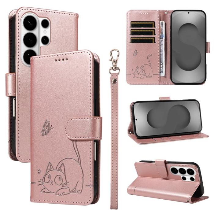 OEM - Mobilskal till Samsung Galaxy S26 Ultra Kattmönster Imprint Konstläder Roséguld