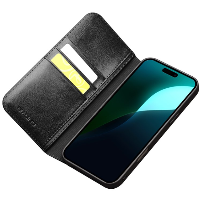 QIALINO - Qialino iPhone 16 Plus Plånboksfodral Äkta Läder Korthållare