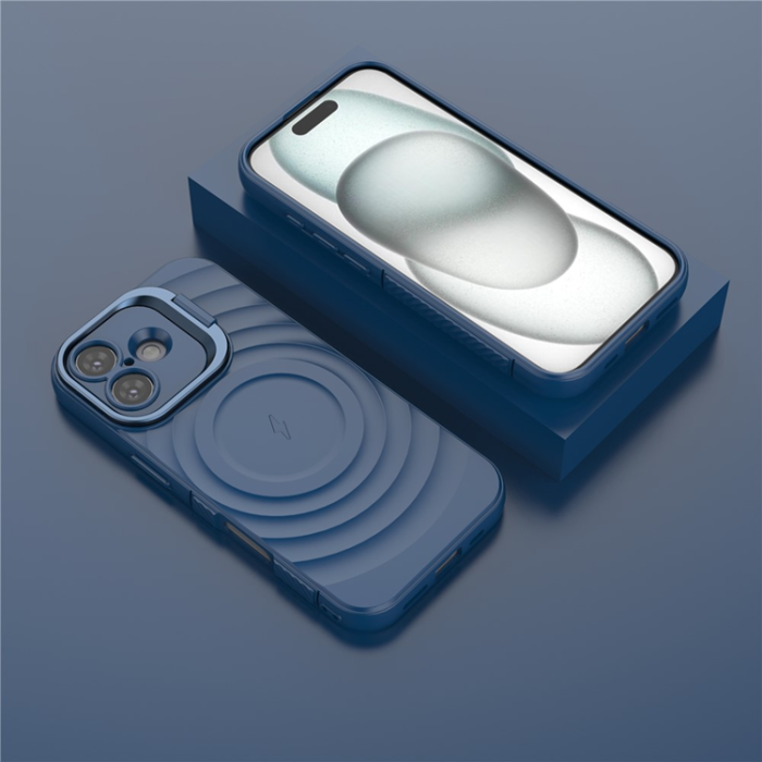 A-One Brand - iPhone 17 Mobilskal MagSafe Ripple Texture Kickstand - Blå