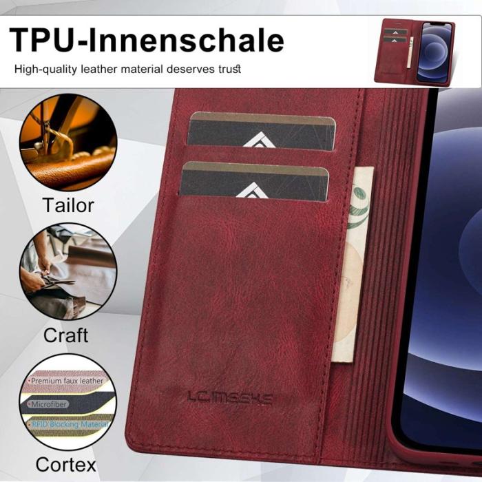 LC.imeeke - LC.IMEEKE iPhone 11 Plånboksfodral Konstläder - Röd