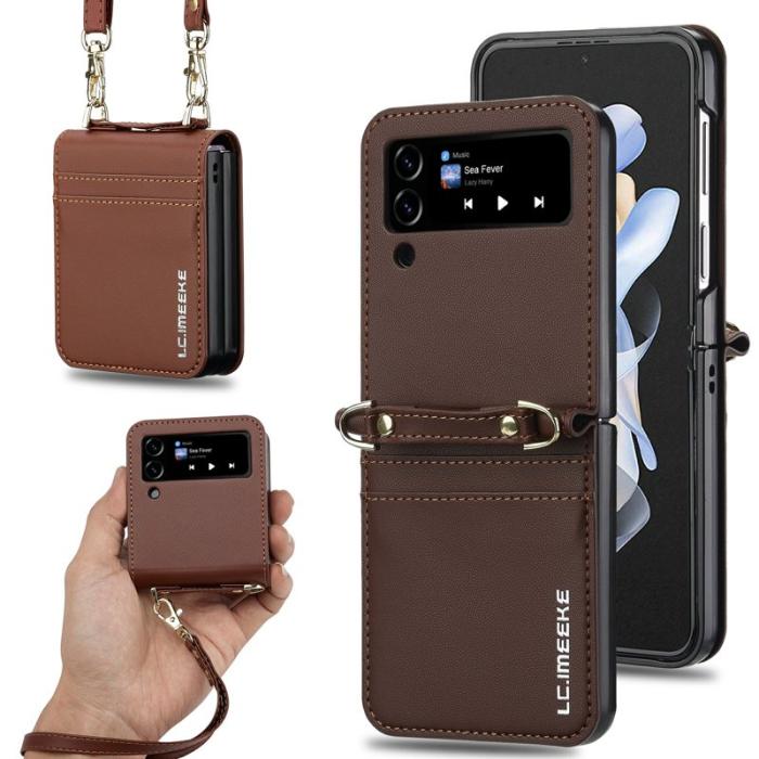 LC.imeeke - LC.IMEEKE L1 för Samsung Galaxy Z Flip4 Fodral KonstLäder - Brun