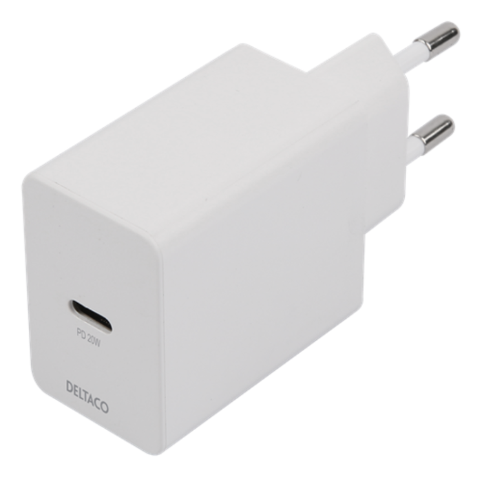 UTGATT1 - Deltaco PD Väggladdare USB-C till USB-C Kabel 20W 1m - Vit