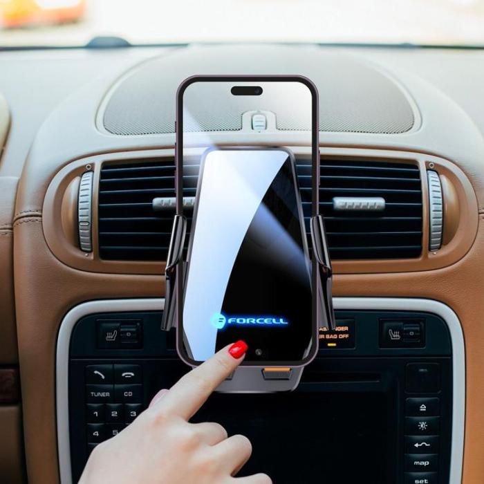 Forcell - Forcell Bilhållare till Luftventil med 15W Trådlös Laddning HS6 - Svart