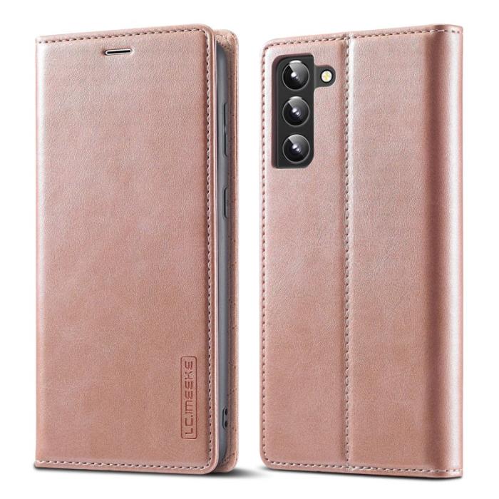 LC.imeeke - LC.IMEEKE Samsung Galaxy S22 5G Plånboksfodral Konstläder - Rosa