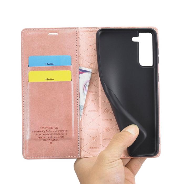 LC.imeeke - LC.IMEEKE Samsung Galaxy S22 5G Plånboksfodral Konstläder - Rosa