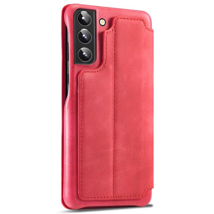 LC.imeeke - LC.IMEEKE Samsung Galaxy S22 5G Plånboksfodral Konstläder - Röd