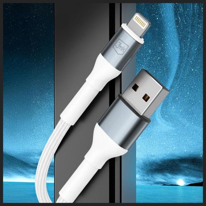 3MK - 3MK USB-A till Lightning 12W kabel 5V/2.4A 2m N-SERIES Hyper - Vit
