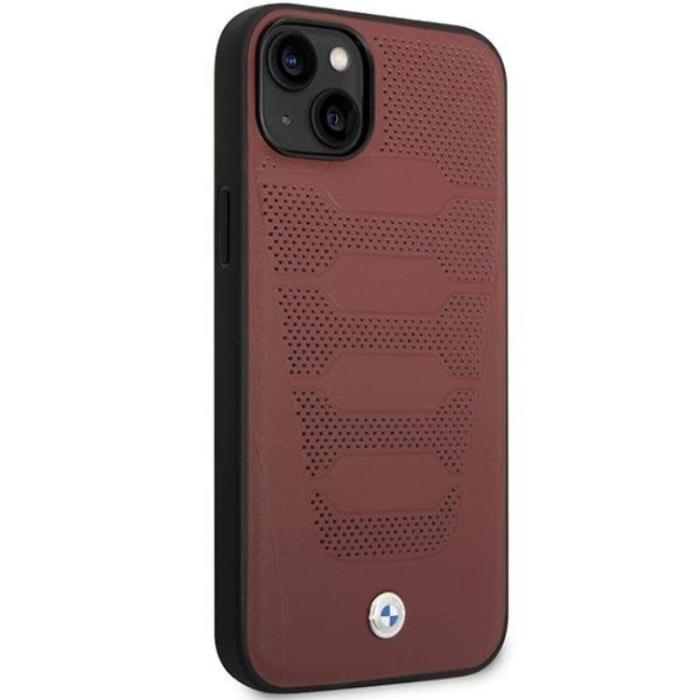 BMW - BMW iPhone 14 Mobilskal Läder Seats Pattern - Burgundy