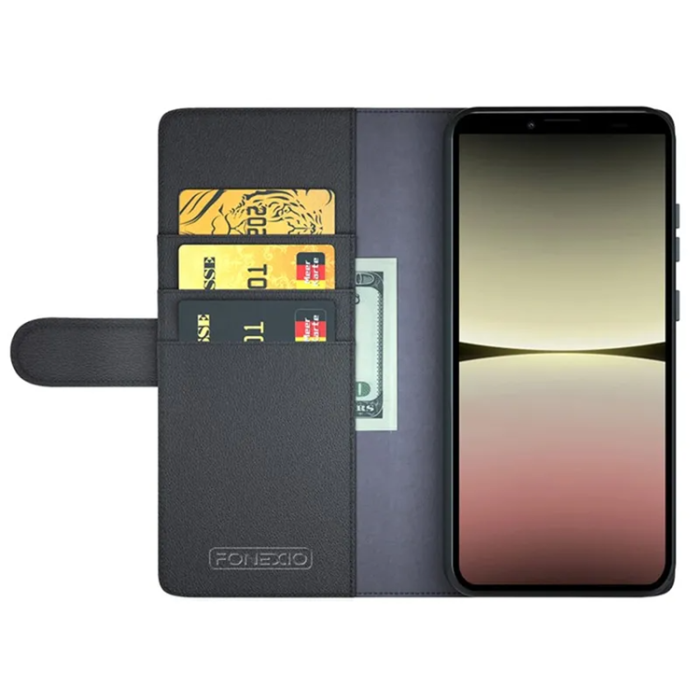 A-One Brand - Sony Xperia 10 V Plånboksfodral Äkta Läder Flip - Svart