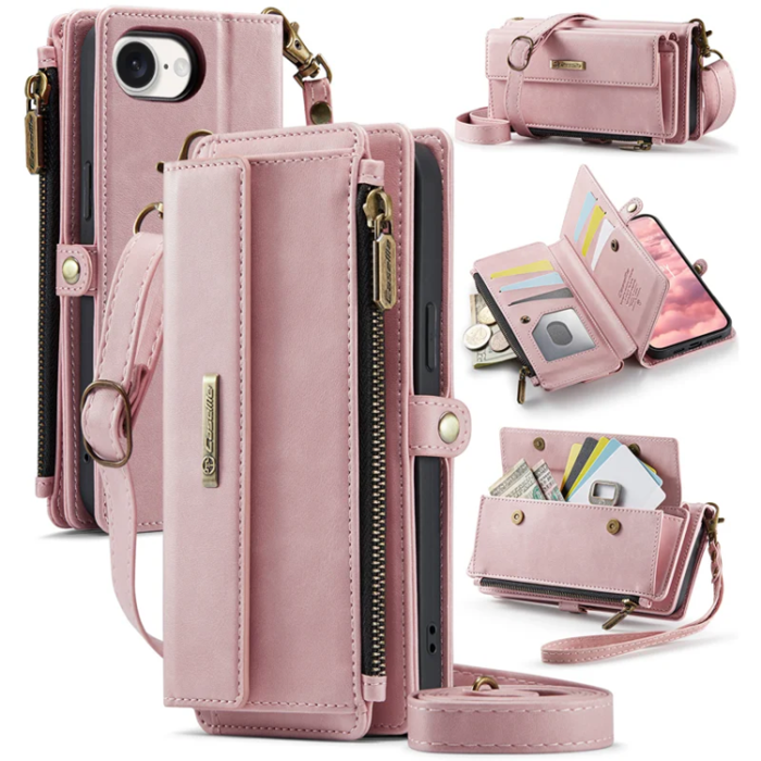 Caseme - Caseme iPhone 16e Plånboksfodral RFID Blocking Zipper - Rosa
