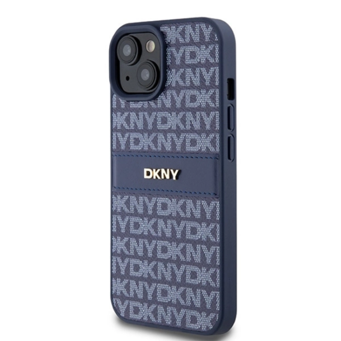 DKNY - DKNY iPhone 15/14/13 Mobilskal Läder Mono Stripe & Metal Logo - Blå