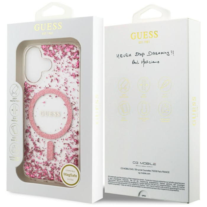 Guess - Guess iPhone 17 Mobilskal Magsafe Resin Bottom Glitter - Rosa