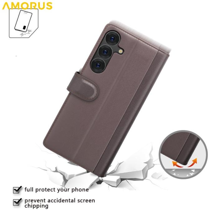 Amorus - AMORUS Samsung Galaxy S26/S26 Pro Plånboksfodral Äkta Läder - Brun