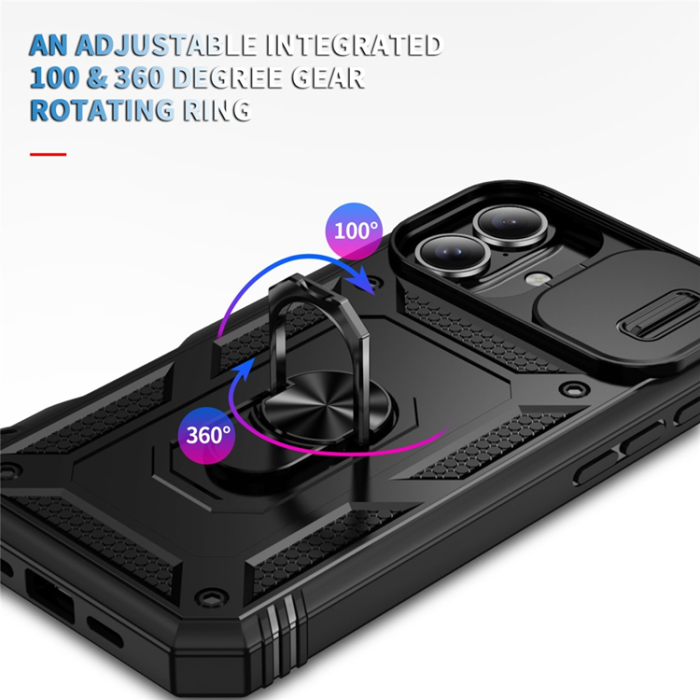 A-One Brand - iPhone 17 Mobilskal Slide Camshield Kickstand - Svart