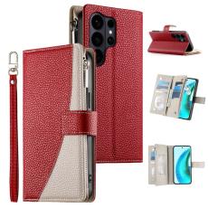 OEM - Samsung Galaxy S26 Ultra Pl&aring;nboksfodral Dragkedja Konstl&auml;der Flip - R&ouml;d