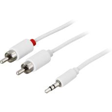 UTGATT1 - DELTACO Ljudkabel 3,5mm ha - 2xRCA ha 5m, vit