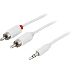 UTGATT1 - DELTACO Ljudkabel 3,5mm ha - 2xRCA ha 5m, vit