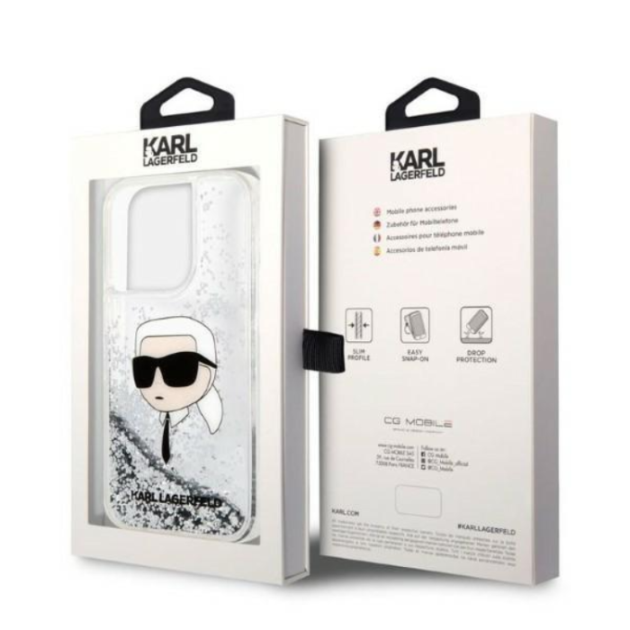 KARL LAGERFELD - Karl Lagerfeld iPhone 14 Pro Max Skal Liquid Glitter Head - Silver