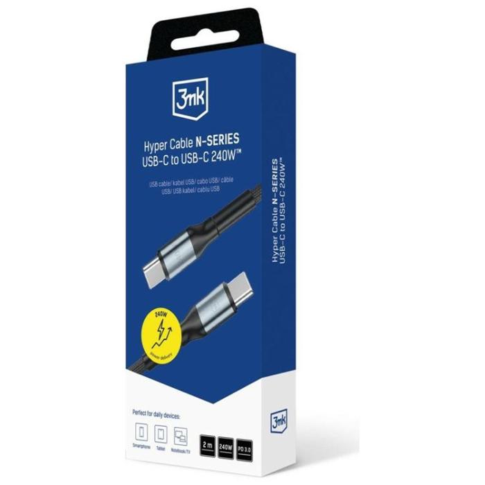 3MK - 3MK USB-C till USB-C 240W kabel 48V/5A 2m N-SERIES Hyper - Svart
