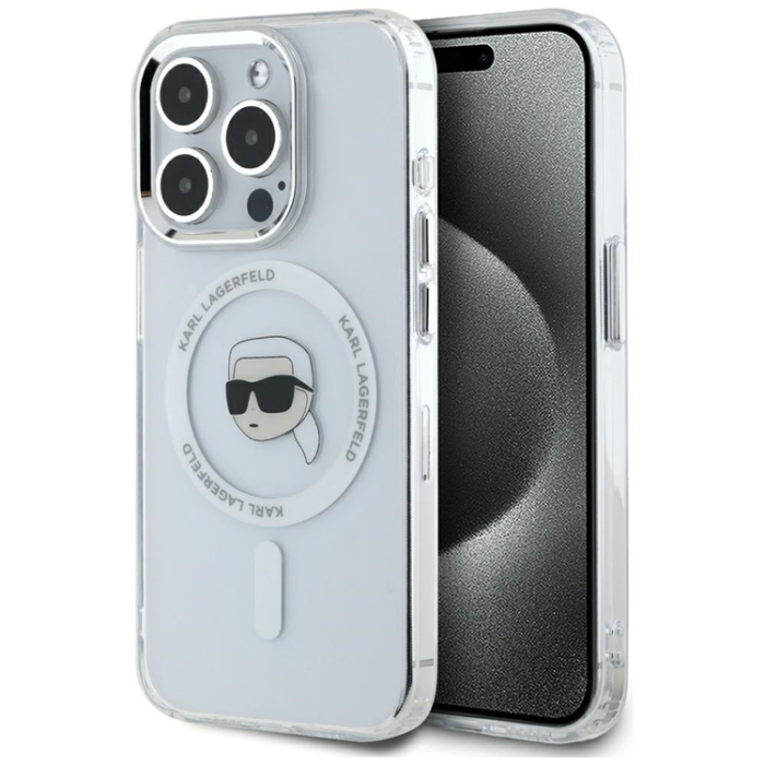 KARL LAGERFELD - Karl Lagerfeld iPhone 15 Pro Mobilskal Magsafe Metal Karl Head - Vit