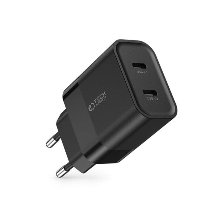 Tech-Protect - Tech-Protect 2-Port Väggladdare USB-C PD20W - Svart