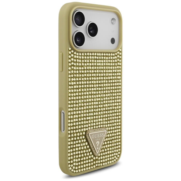 Guess - Guess iPhone 17 Pro Max Mobilskal Rhinestone Triangle Logo - Guld