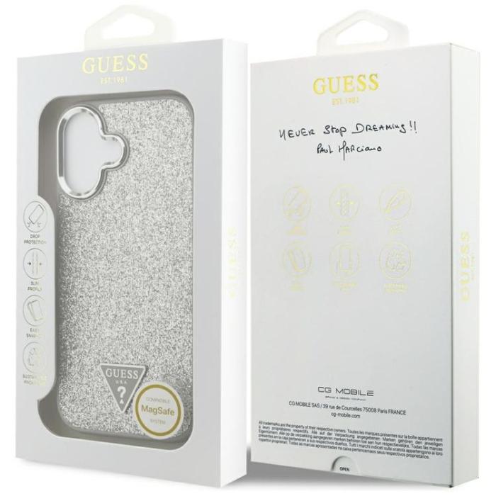 Guess - Guess iPhone 17 Mobilskal MagSafe Glitter Triangle Logo - Silver