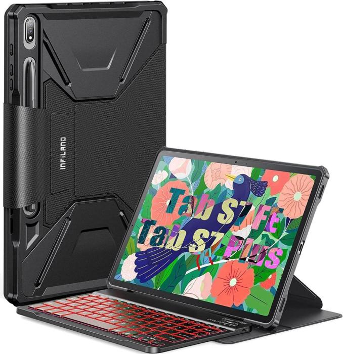 INFILAND - Infiland Galaxy Tab S7 Plus/S8 Plus/S7 FE Fodral med Tangentbord - Svart