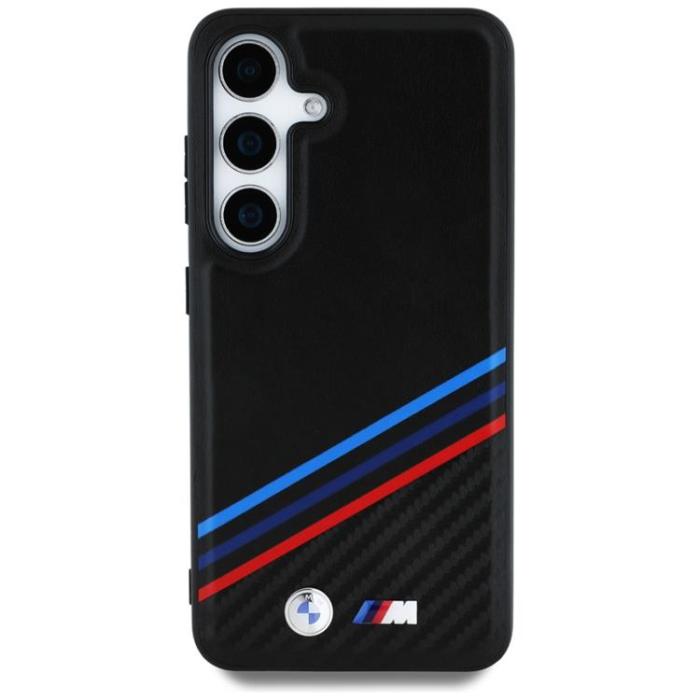 BMW - BMW Galaxy S25 Mobilskal MagSafe Läder Tricolor Crossing Stripes - Svart