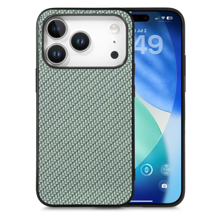 A-One Brand - iPhone 17 Pro Max Mobilskal Carbon Fiber PU Läder - Grön