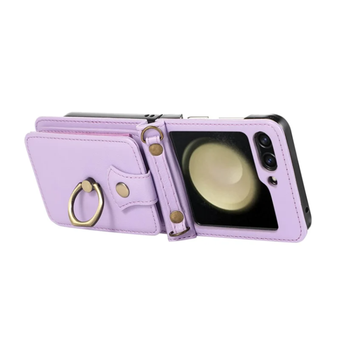 A-One Brand - Galaxy Z Flip7 Plånboksfodral Ring Kickstand med Lång rem - Lila