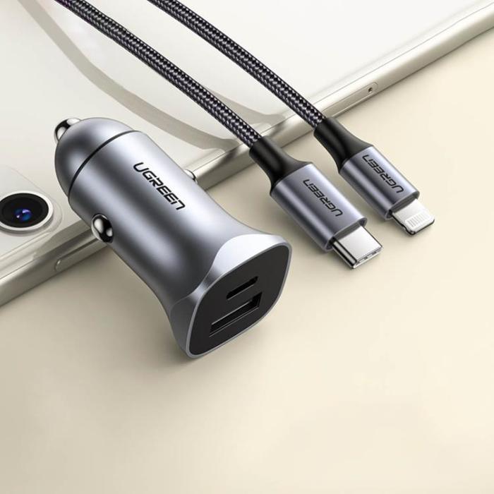 Ugreen - Ugreen PD Fast Billaddare USB-A Till USB-C 30W - Grå