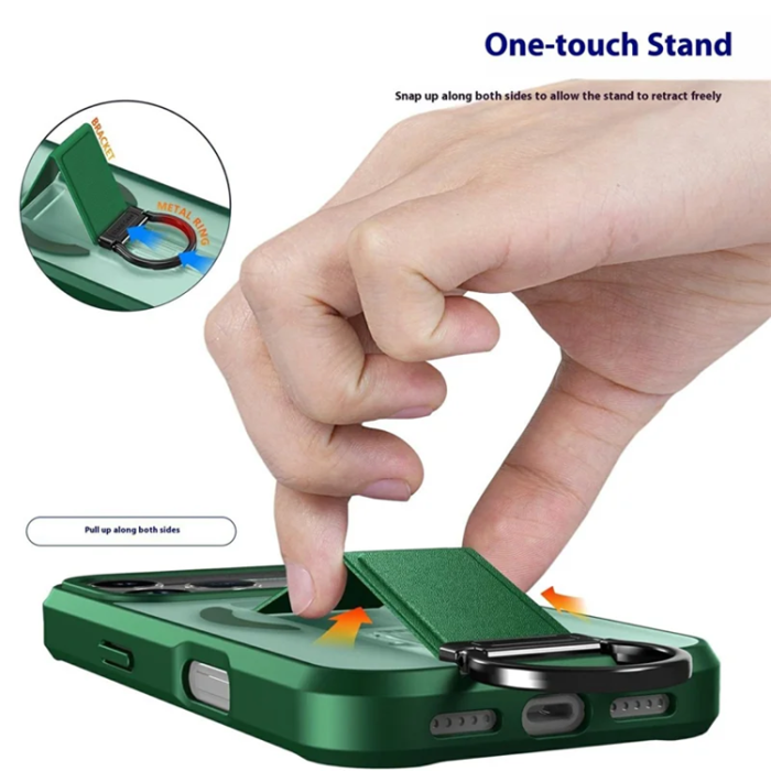 A-One Brand - iPhone 17 Pro Max Mobilskal Magsafe D-Ring Kickstand - Grön