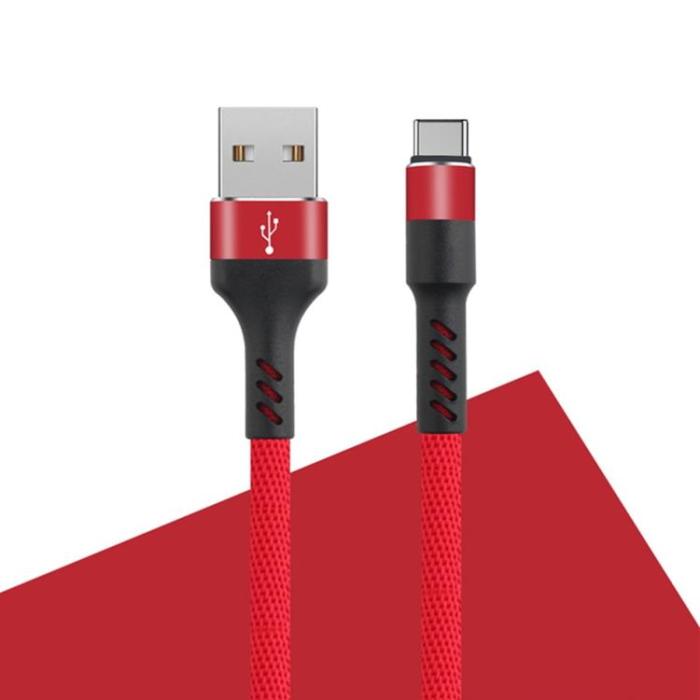 Maxlife - Maxlife USB - USB-C Kabel 1 m 2A - Röd Nylon