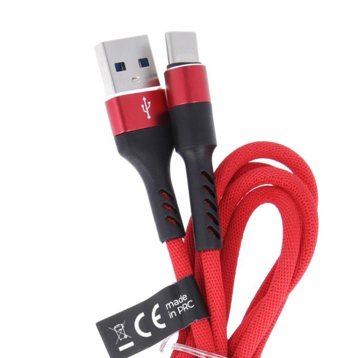 Maxlife - Maxlife USB - USB-C Kabel 1 m 2A - Röd Nylon