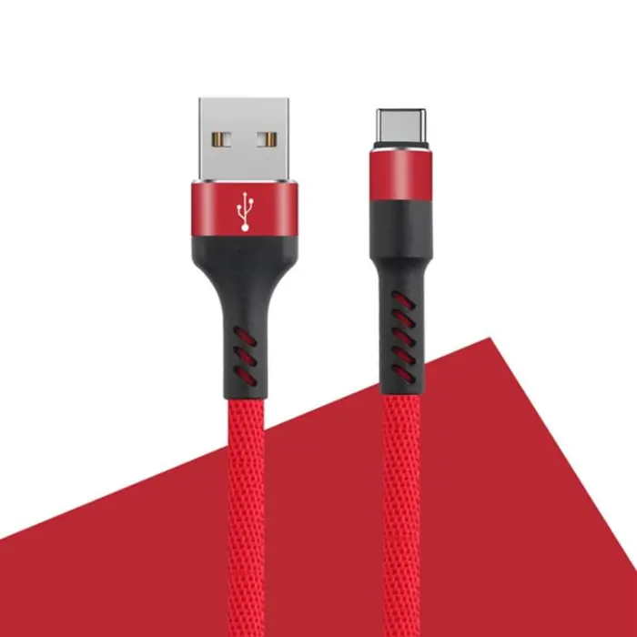 Maxlife - Maxlife USB - USB-C Kabel 1 m 2A - Röd Nylon