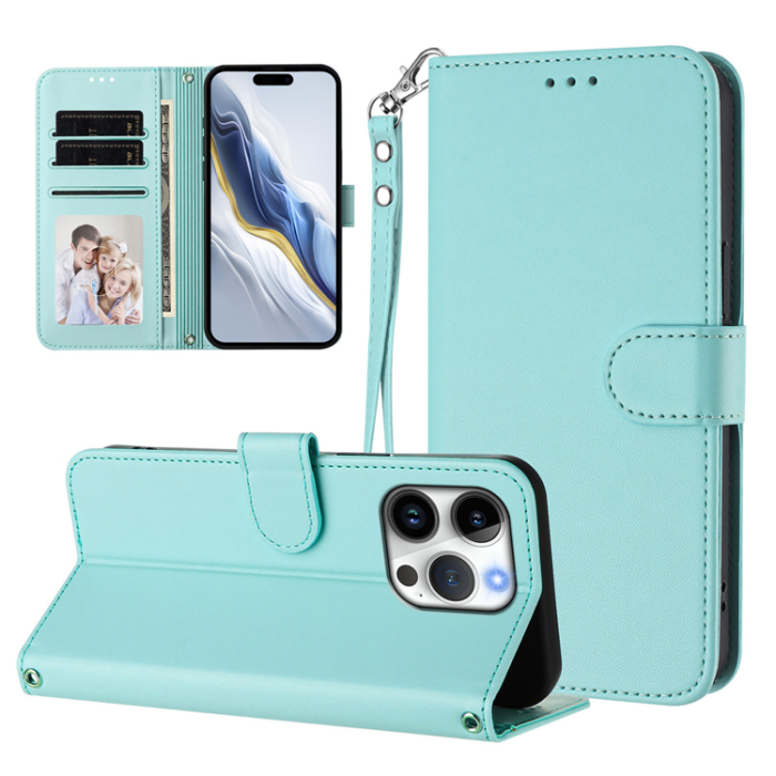 A-One Brand - iPhone 16 Pro Max Plånboksfodral Läder med Handledsrem - Mintgrön
