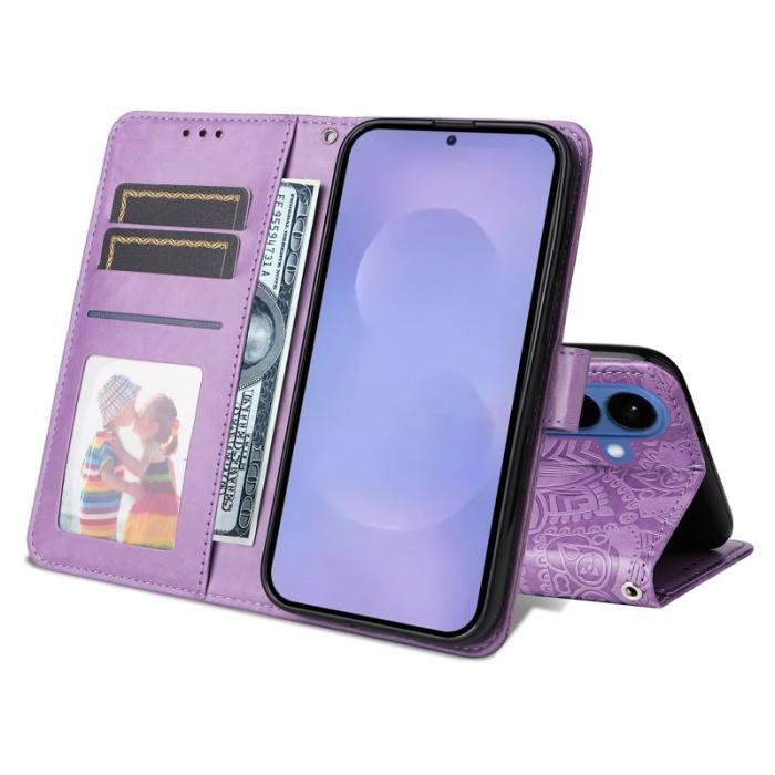 OEM - Samsung Galaxy S26+ Plånboksfodral Konstläder Blomtryck - Lila