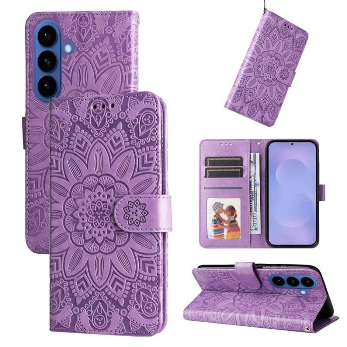 OEM - Samsung Galaxy S26+ Plånboksfodral Konstläder Blomtryck - Lila