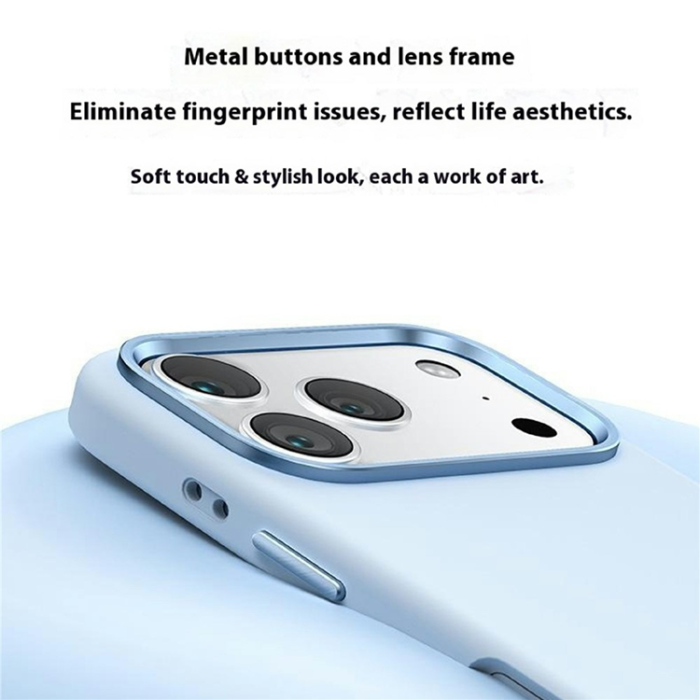 A-One Brand - iPhone 17 Pro Mobilskal med Metall Linsbåge Liquid Silikon - Blå